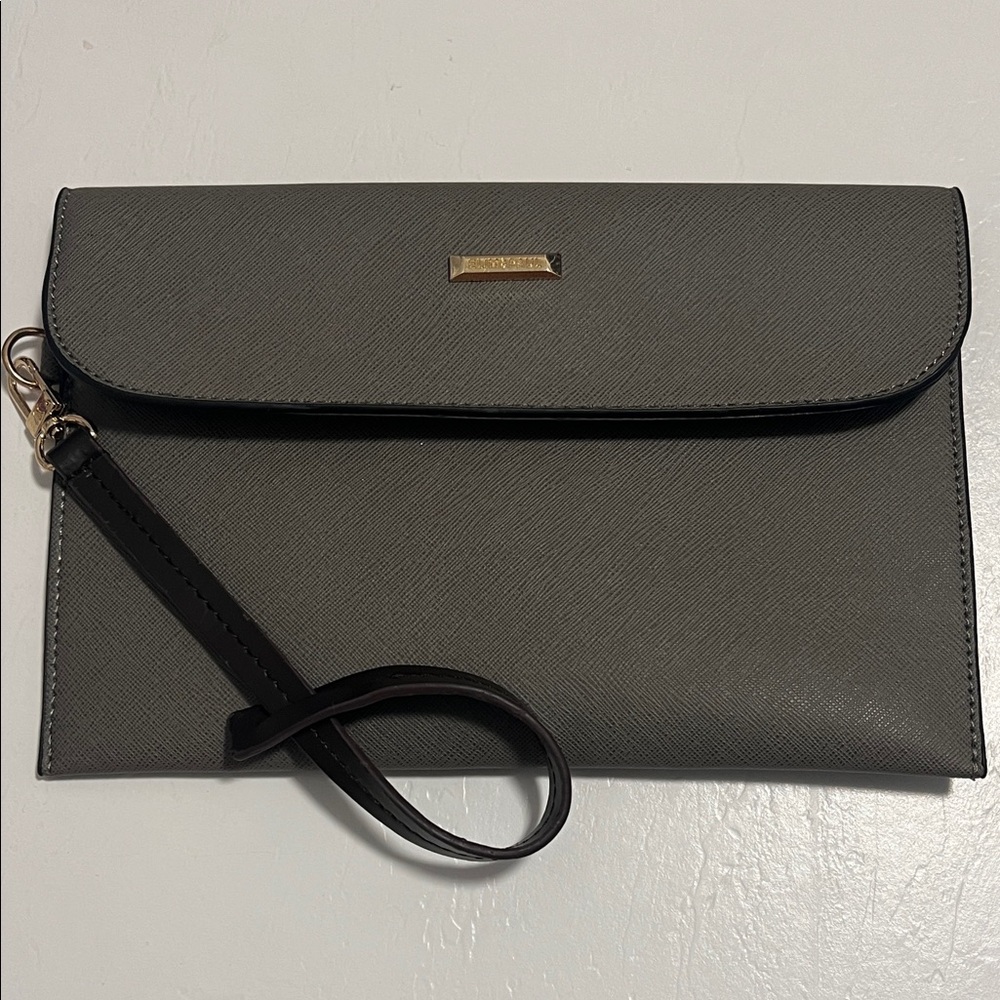 Gray Wristlet Clutch with Gold Plaque